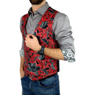 GIOVANNI PERA bezrękawnik, kamizelka męska D621 Ekskluzywna, Czerwona, Kwiaty, Grafit, Imprezowa, Komunia | Sklep GriShop.eu | K 2