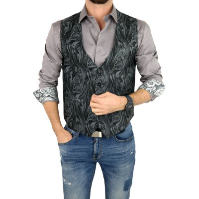 GIOVANNI PERA bezrękawnik, kamizelka męska D617 Casual, Słoje, Czarno Szara | Sklep GriShop.eu | Kamizelki