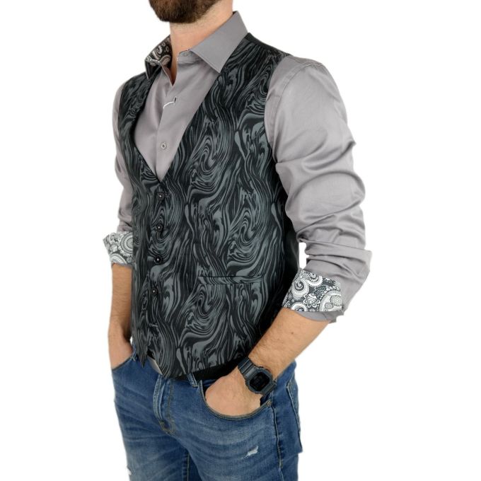 GIOVANNI PERA bezrękawnik, kamizelka męska D617 Casual, Słoje, Czarno Szara | Sklep GriShop.eu | Kamizelki