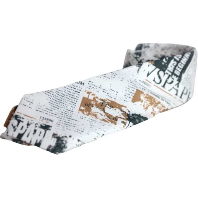 GIOVANNI PERA elegancki krawat D620 Gazeta, Biały, Kolorowy, Elegancki, Stylowy | Sklep GriShop.eu | Krawaty