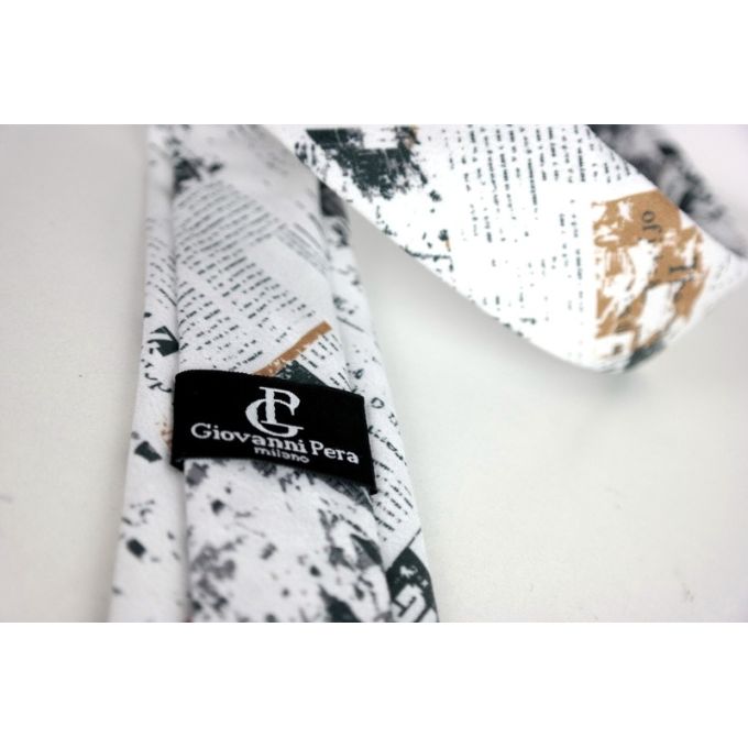 GIOVANNI PERA elegancki krawat D620 Gazeta, Biały, Kolorowy, Elegancki, Stylowy | Sklep GriShop.eu | Krawaty
