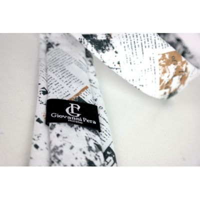 GIOVANNI PERA elegancki krawat D620 Gazeta, Biały, Kolorowy, Elegancki, Stylowy | Sklep GriShop.eu | Krawaty