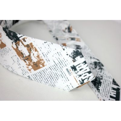 GIOVANNI PERA elegancki krawat D620 Gazeta, Biały, Kolorowy, Elegancki, Stylowy | Sklep GriShop.eu | Krawaty