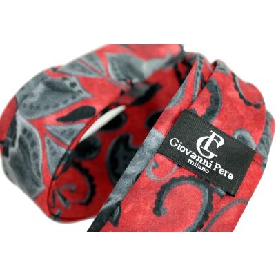 GIOVANNI PERA elegancki krawat D621 Ekskluzywny, Czerwony, Kwiaty, Grafit, Imprezowy | Sklep GriShop.eu | Krawaty