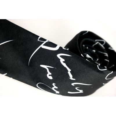 GIOVANNI PERA elegancki krawat D618 czarny biały, napisy, pismo | Sklep GriShop.eu | Krawaty