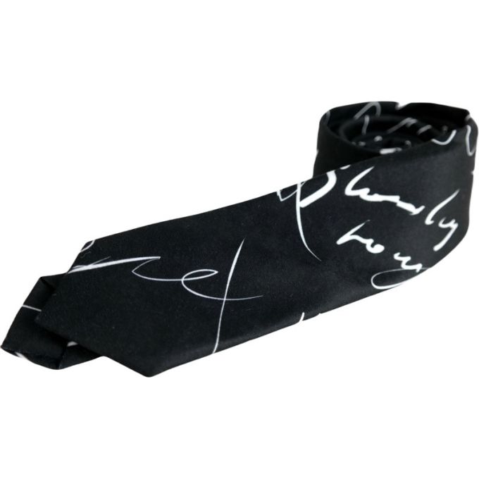 GIOVANNI PERA elegancki krawat D618 czarny biały, napisy, pismo | Sklep GriShop.eu | Krawaty