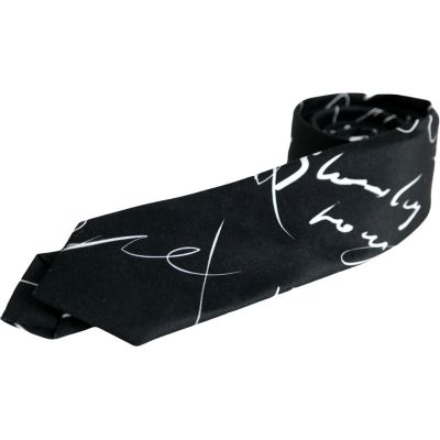 GIOVANNI PERA elegancki krawat D618 czarny biały, napisy, pismo | Sklep GriShop.eu | Krawaty