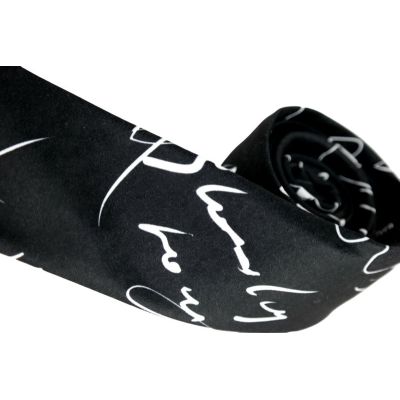 GIOVANNI PERA elegancki krawat D618 czarny biały, napisy, pismo | Sklep GriShop.eu | Krawaty