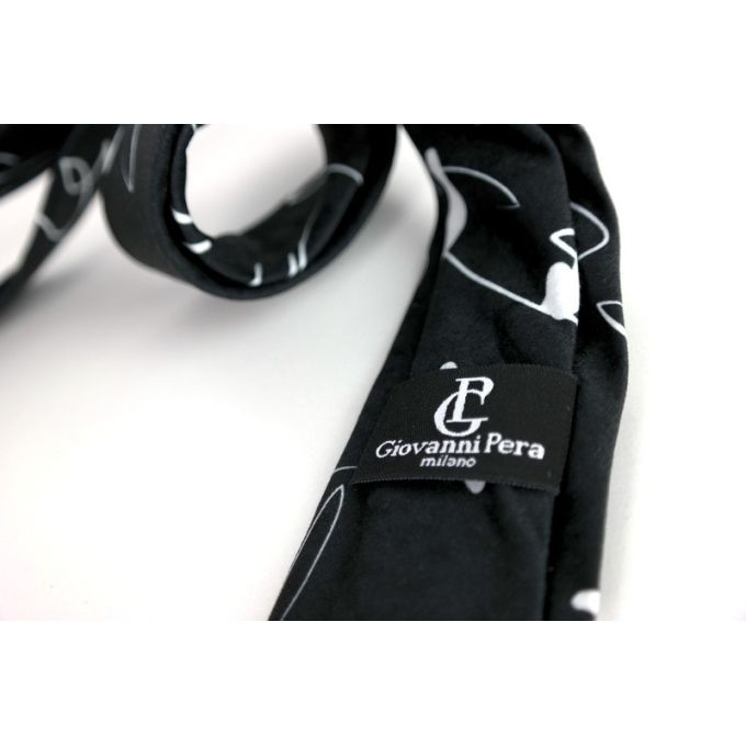 GIOVANNI PERA elegancki krawat D618 czarny biały, napisy, pismo | Sklep GriShop.eu | Krawaty