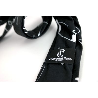 GIOVANNI PERA elegancki krawat D618 czarny biały, napisy, pismo | Sklep GriShop.eu | Krawaty