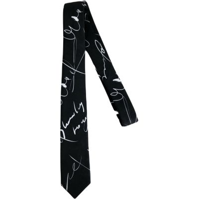 GIOVANNI PERA elegancki krawat D618 czarny biały, napisy, pismo | Sklep GriShop.eu | Krawaty