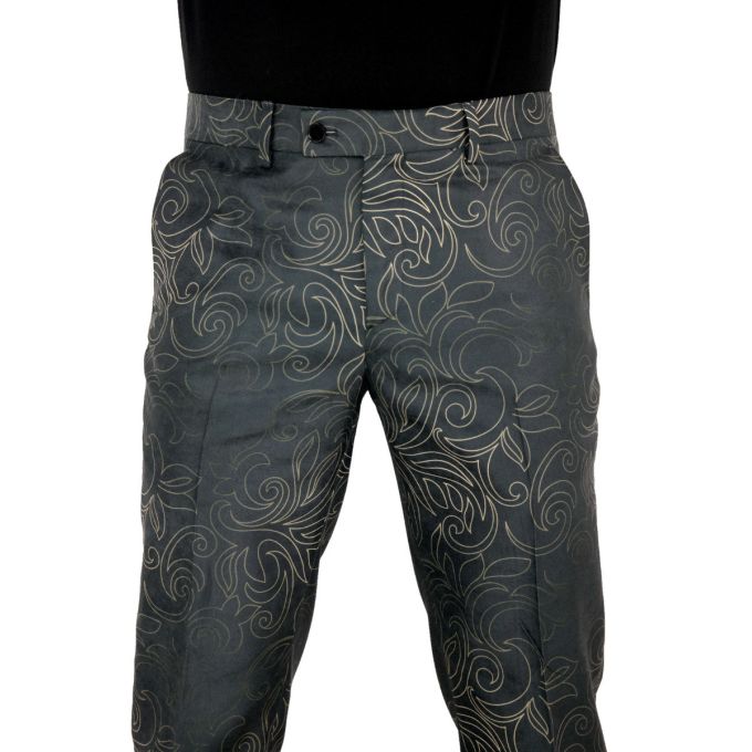 GIOVANNI PERA Spodnie męskie kolorowe chinosy D619 ekskluzywne, grafit, kwiaty, imprezowe, glamour | Sklep GriShop.eu | Spodnie