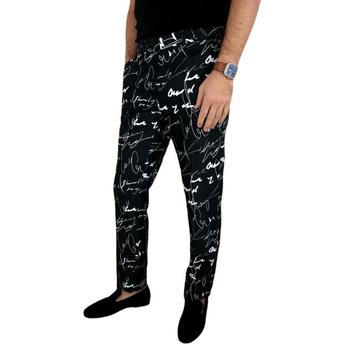 GIOVANNI PERA Spodnie męskie kolorowe chinosy D618 czarne białe, napisy, pismo | Sklep GriShop.eu | Spodnie