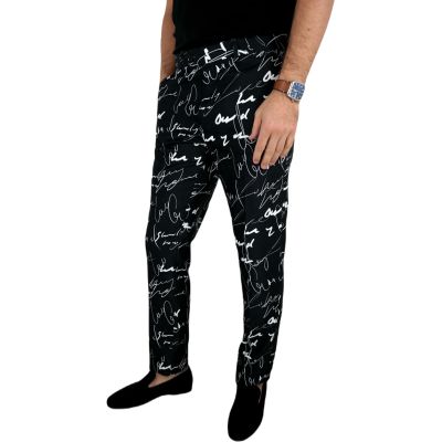 GIOVANNI PERA Spodnie męskie kolorowe chinosy D618 czarne białe, napisy, pismo | Sklep GriShop.eu | Spodnie