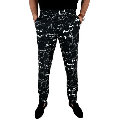 GIOVANNI PERA Spodnie męskie kolorowe chinosy D618 czarne białe, napisy, pismo | Sklep GriShop.eu | Spodnie