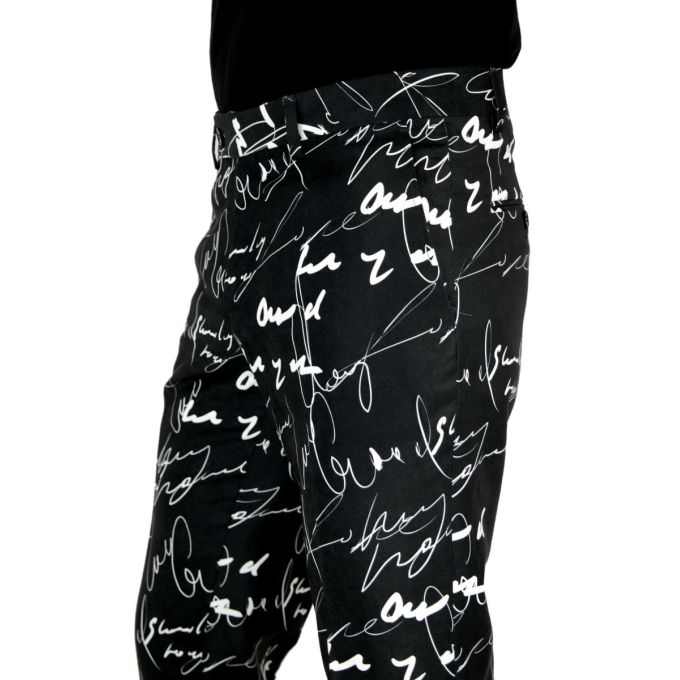 GIOVANNI PERA Spodnie męskie kolorowe chinosy D618 czarne białe, napisy, pismo | Sklep GriShop.eu | Spodnie