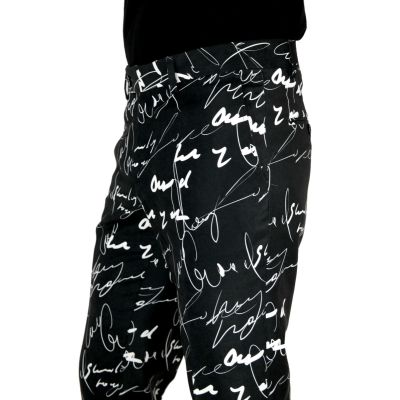 GIOVANNI PERA Spodnie męskie kolorowe chinosy D618 czarne białe, napisy, pismo | Sklep GriShop.eu | Spodnie