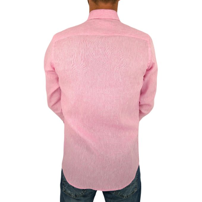 GIOVANNI PERA Koszula męska GPL1 różowa LEN, wykończenie kolorowe | Sklep GriShop.eu | Koszule
