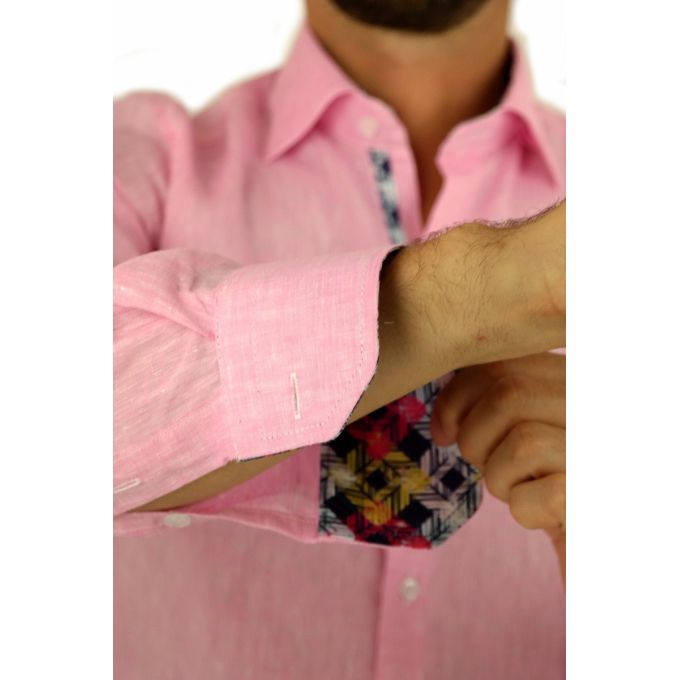 GIOVANNI PERA Koszula męska GPL1 różowa LEN, wykończenie kolorowe | Sklep GriShop.eu | Koszule