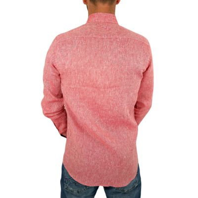 GIOVANNI PERA Koszula męska GPL3 czerwona LEN, wykończenie kolorowe | Sklep GriShop.eu | Koszule