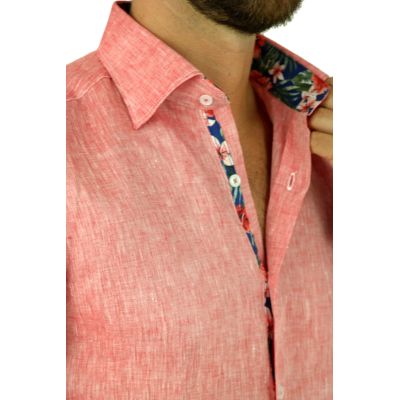 GIOVANNI PERA Koszula męska GPL3 czerwona LEN, wykończenie kolorowe | Sklep GriShop.eu | Koszule