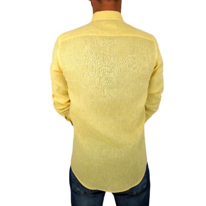 GIOVANNI PERA Koszula męska GPL4 żółta LEN, wykończenie kolorowe | Sklep GriShop.eu | Koszule