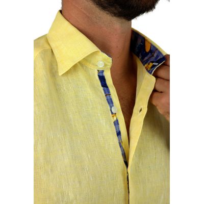 GIOVANNI PERA Koszula męska GPL4 żółta LEN, wykończenie kolorowe | Sklep GriShop.eu | Koszule