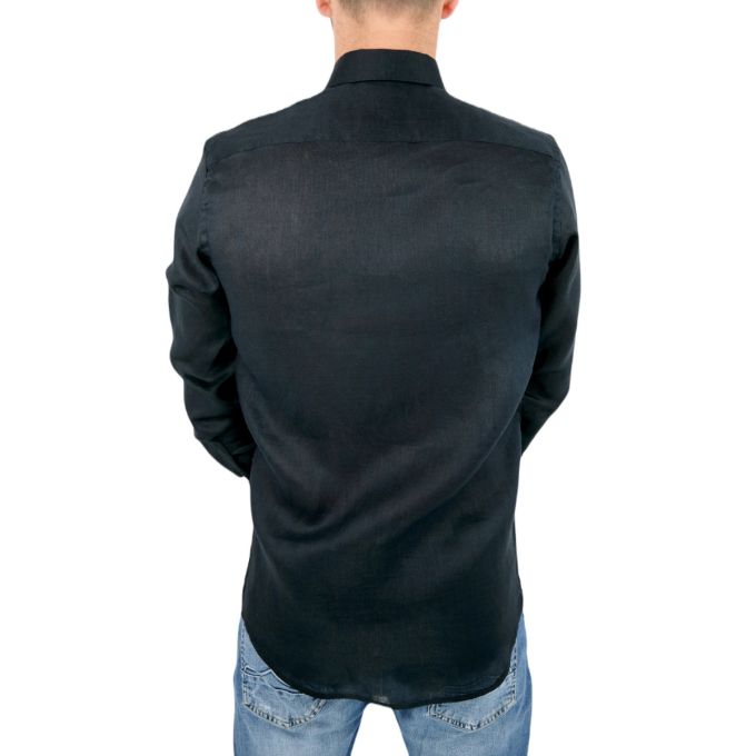 GIOVANNI PERA Koszula męska GPL9 czarna LEN, wykończenie kolorowe | Sklep GriShop.eu | Koszule
