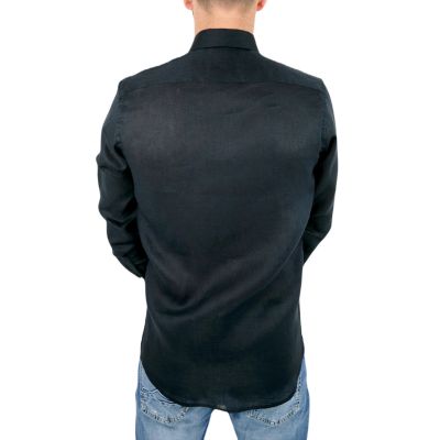 GIOVANNI PERA Koszula męska GPL9 czarna LEN, wykończenie kolorowe | Sklep GriShop.eu | Koszule