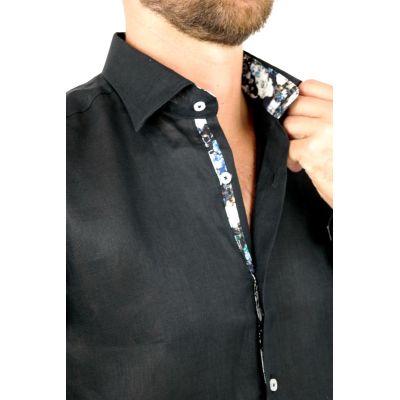 GIOVANNI PERA Koszula męska GPL9 czarna LEN, wykończenie kolorowe | Sklep GriShop.eu | Koszule
