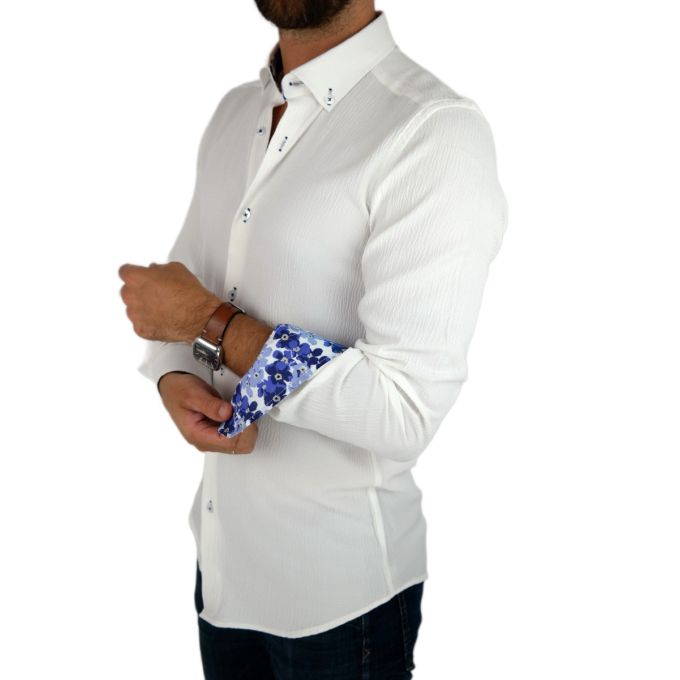 GIOVANNI PERA Koszula męska GP338 biała, wykończenie kolorowe | Sklep GriShop.eu | Koszule