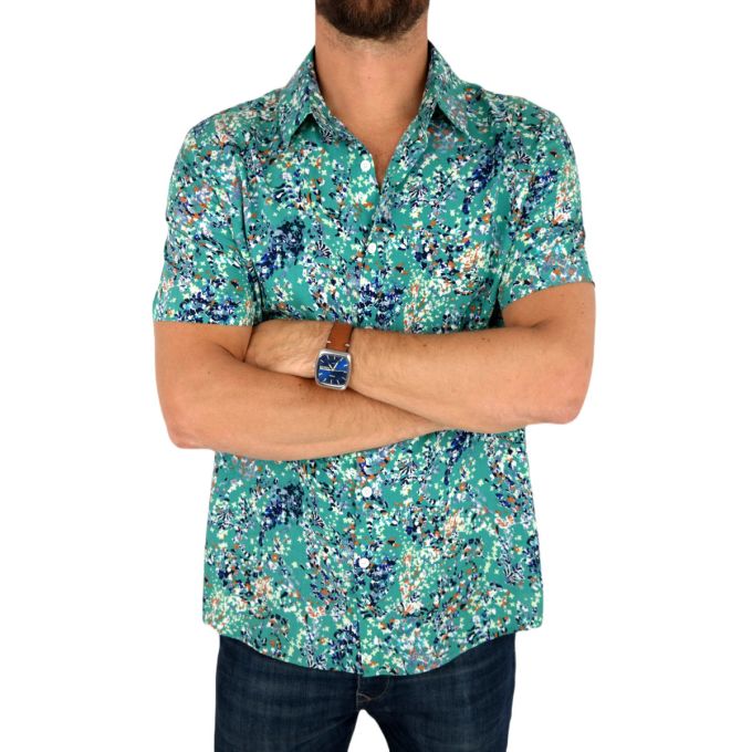 FRILIVIN Koszula męska, krótki rękaw KF5 lato, kolorowa, zielona, ciapki | Sklep GriShop.eu | Koszule