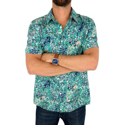 FRILIVIN Koszula męska, krótki rękaw KF5 lato, kolorowa, zielona, ciapki | Sklep GriShop.eu | Koszule