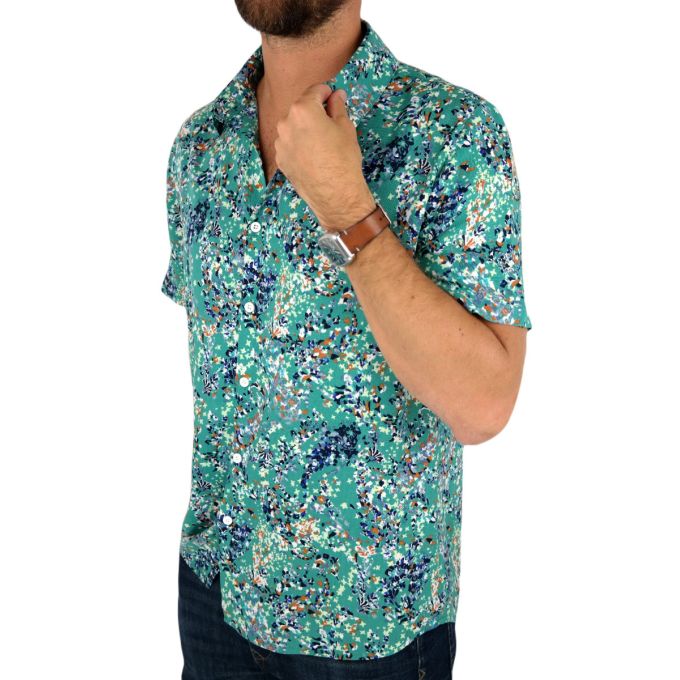 FRILIVIN Koszula męska, krótki rękaw KF5 lato, kolorowa, zielona, ciapki | Sklep GriShop.eu | Koszule
