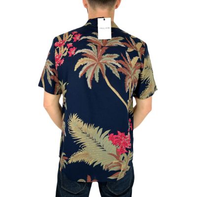 FRILIVIN Koszula męska, krótki rękaw KF10 lato, granatowa, kwiaty, liście | Sklep GriShop.eu | Koszule