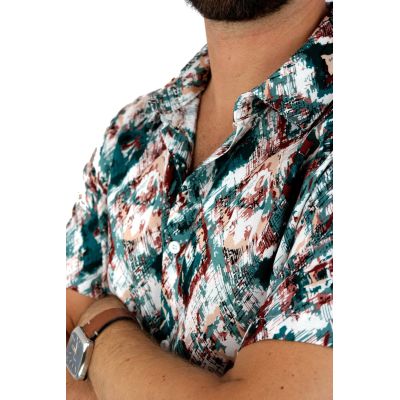 FRILIVIN Koszula męska, krótki rękaw KF8 lato, kolorowa, zielona, wzór | Sklep GriShop.eu | Koszule