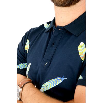EXTRA PARIS T-shirt polo męski TE1 granatowa w kolorowe pióra | Sklep GriShop.eu | Koszulki
