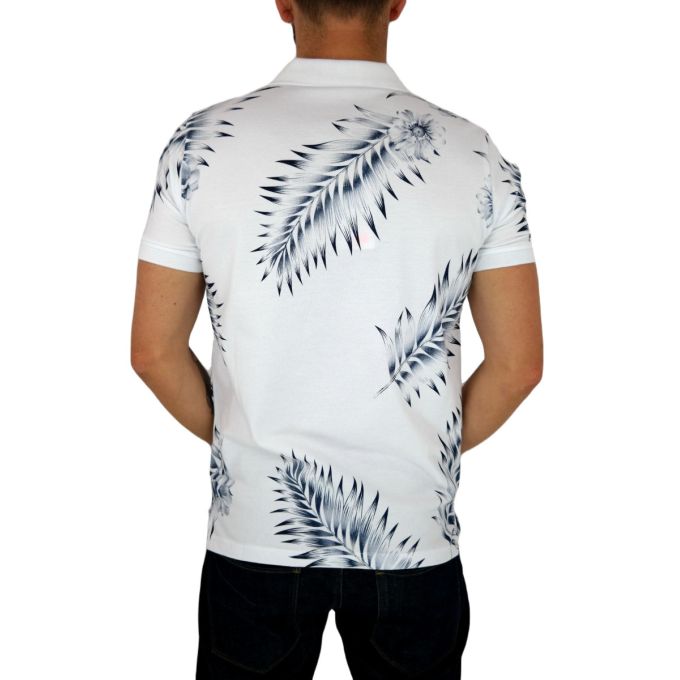 EXTRA PARIS T-shirt polo męski TE2 biały w granatowe liście | Sklep GriShop.eu | Koszulki
