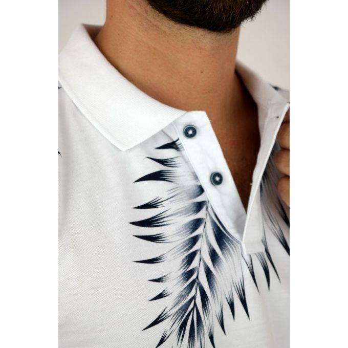 EXTRA PARIS T-shirt polo męski TE2 biały w granatowe liście | Sklep GriShop.eu | Koszulki