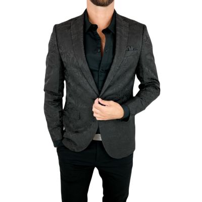 GIOVANNI PERA Marynarka męska PR04 ekskluzywna, czarna, kwiaty, imprezowa, premium | Sklep GriShop.eu | Marynarki