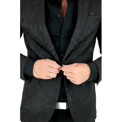 GIOVANNI PERA Marynarka męska PR04 ekskluzywna, czarna, kwiaty, imprezowa, premium | Sklep GriShop.eu | Marynarki