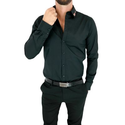 GIOVANNI PERA Koszula męska GP339 elastyczna czarna, muzyczna, czerwona gitara | Sklep GriShop.eu | Koszule