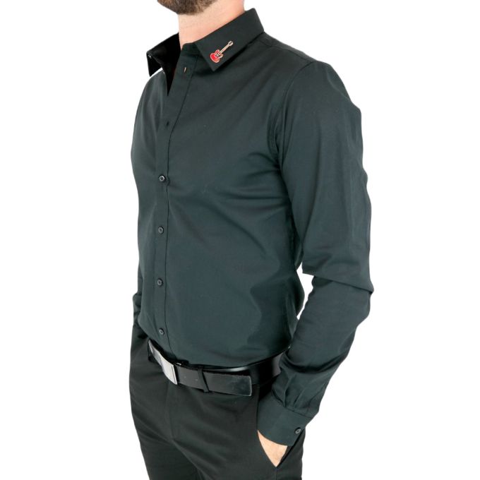 GIOVANNI PERA Koszula męska GP339 elastyczna czarna, muzyczna, czerwona gitara | Sklep GriShop.eu | Koszule