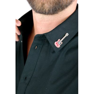 GIOVANNI PERA Koszula męska GP339 elastyczna czarna, muzyczna, czerwona gitara | Sklep GriShop.eu | Koszule