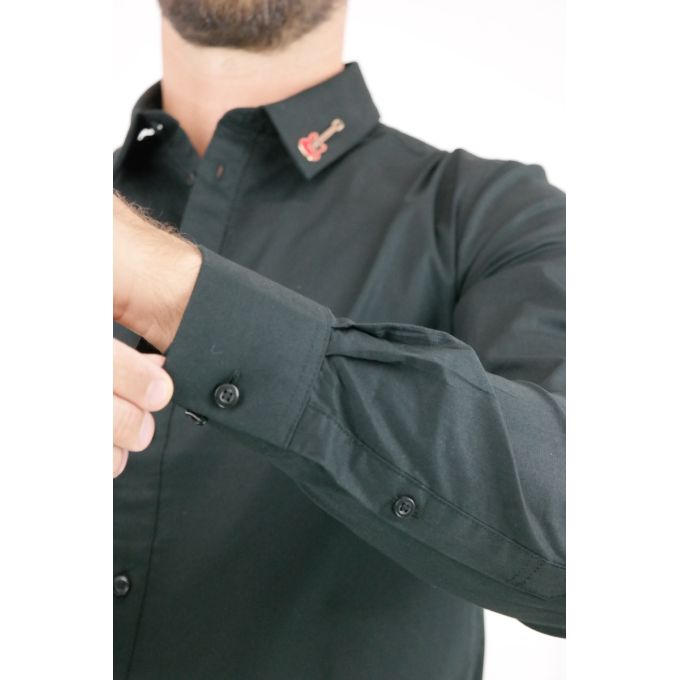 GIOVANNI PERA Koszula męska GP339 elastyczna czarna, muzyczna, czerwona gitara | Sklep GriShop.eu | Koszule