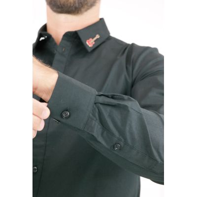 GIOVANNI PERA Koszula męska GP339 elastyczna czarna, muzyczna, czerwona gitara | Sklep GriShop.eu | Koszule