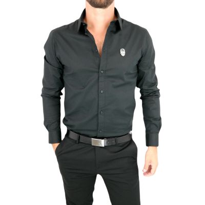 GIOVANNI PERA Koszula męska GP340 elastyczna czarna, czaszka złoto-czarna | Sklep GriShop.eu | Koszule