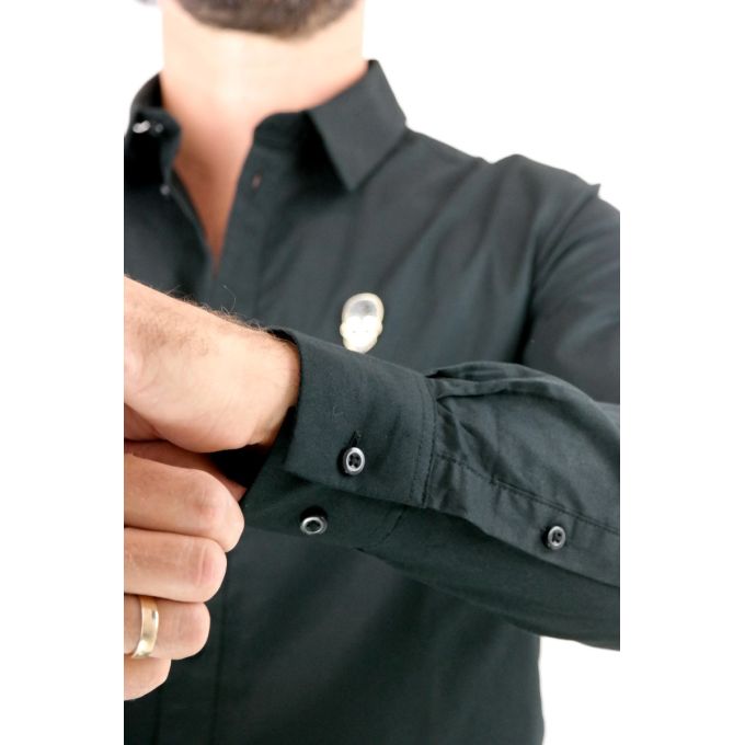 GIOVANNI PERA Koszula męska GP340 elastyczna czarna, czaszka złoto-czarna | Sklep GriShop.eu | Koszule