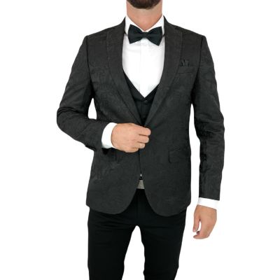 GIOVANNI PERA Garnitur męski czarny, PR04-G, czarny, marynarka w kwiaty, tłoczony wzór, ekskluzywny, premium | Sklep GriShop.eu 