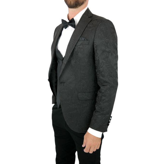 GIOVANNI PERA Garnitur męski czarny, PR04-G, czarny, marynarka w kwiaty, tłoczony wzór, ekskluzywny, premium | Sklep GriShop.eu 